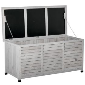 75 Gallon Deck Storage Box Wooden Outdoor Furniture Aerating Gap Weather-Resistant Gray