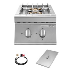 Double Grilling Side Burners, 2 x 15,000BTU Liquid Propane Side Burner for Outdoor Kitchen, Convertible to Natural Gas