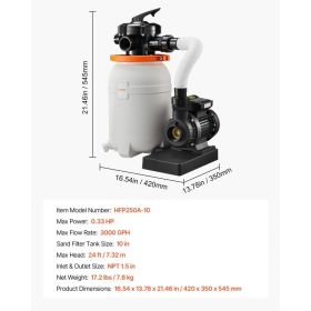 10 In Sand Filter Pump For Above Ground Pool, 0.33 HP 3000 GPH, Swimming Pool Sand Filter Pump With Pre-Assembled Core & Leak-Resistant Design, 6 (Option: Black)