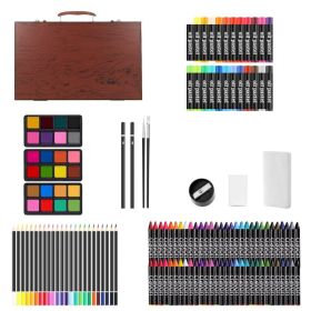 140Pcs Art Supplies With Colored Pencils Oil Pastels Crayons, Watercolor Cakes Brushes Sharpener Eraser In Elegant Wooden Box Professional Art Ki (Option: 1Set)
